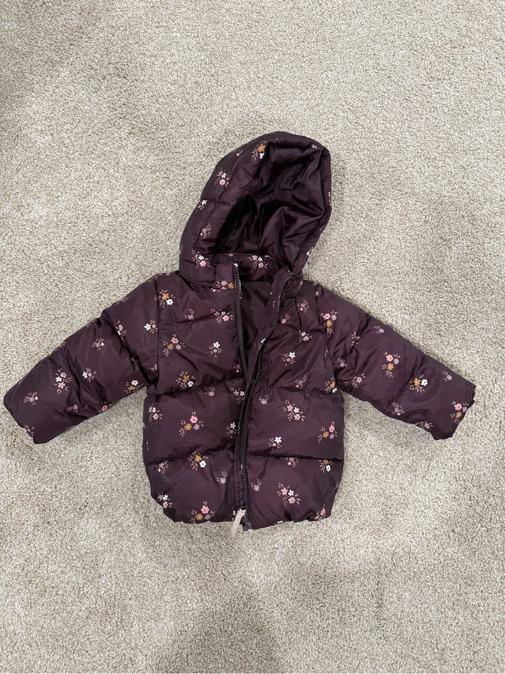 H&M Toddler Floral Puffer Jacket - Plum Hooded Coat